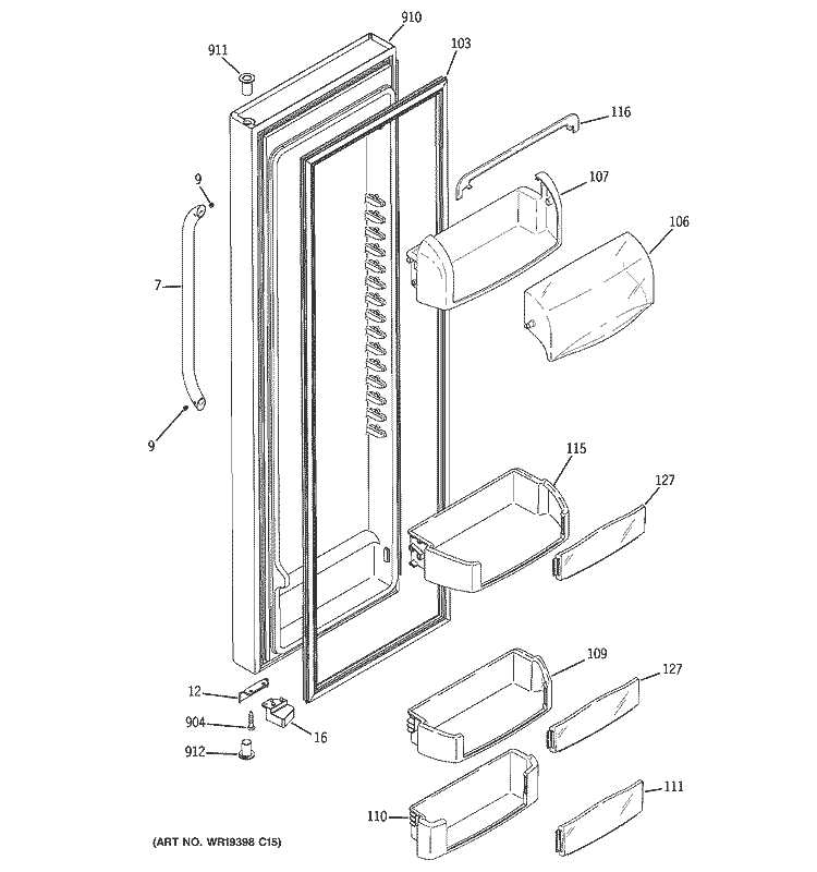 FRESH FOOD DOOR Diagram and Parts List for GSC23KSWASS  General Electric Refrigerator