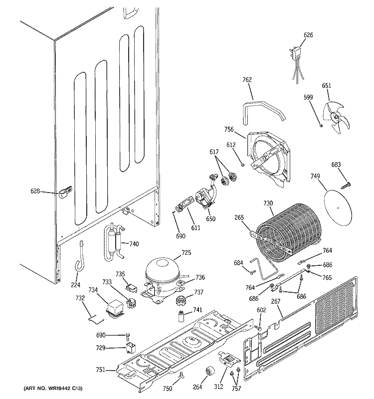 UNIT PARTS Diagram and Parts List for GTS22JBPDRCC  General Electric Refrigerator