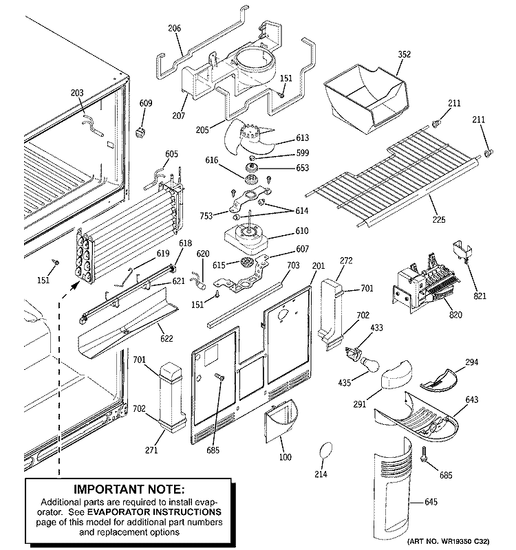 FREEZER SECTION Diagram and Parts List for GTS22KHPDRCC  General Electric Refrigerator