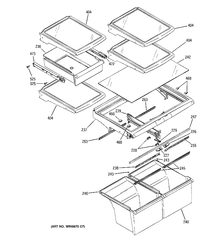 FRESH FOOD SHELVES Diagram and Parts List for GTS22KHPDRCC  General Electric Refrigerator