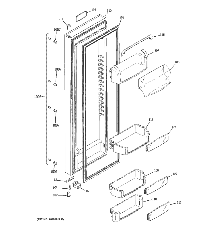 FRESH FOOD DOOR Diagram and Parts List for GWE23LBTBFSS  General Electric Refrigerator