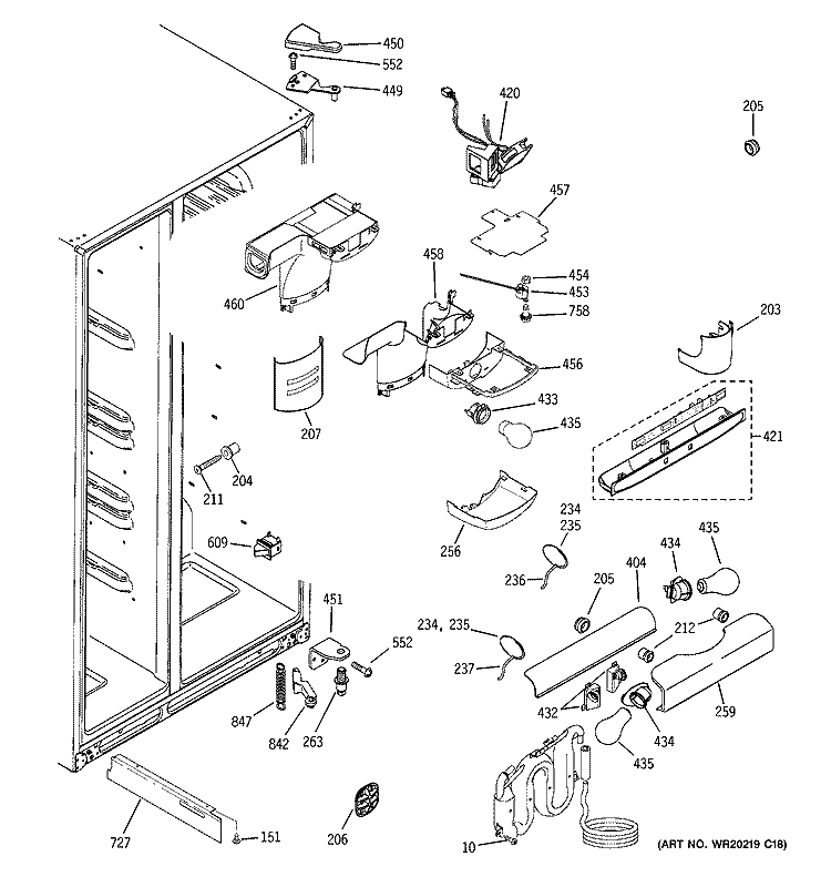 FRESH FOOD SECTION Diagram and Parts List for GWE23LBTBFSS  General Electric Refrigerator