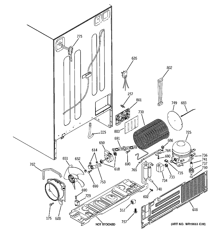 SEALED SYSTEM & MOTHER BOARD Diagram and Parts List for GWE23LBTBFSS  General Electric Refrigerator