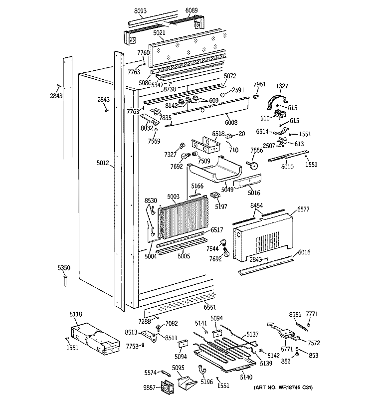 CABINET Diagram and Parts List for ZIR36NMALH  General Electric Refrigerator