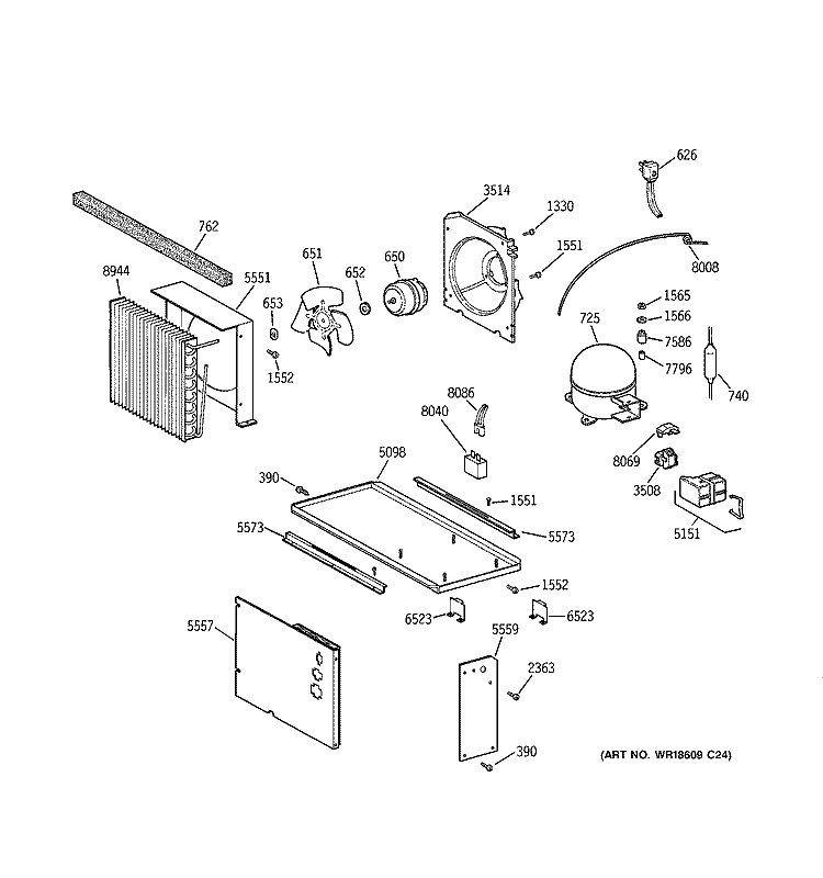 UNIT PARTS Diagram and Parts List for ZIR36NMALH  General Electric Refrigerator