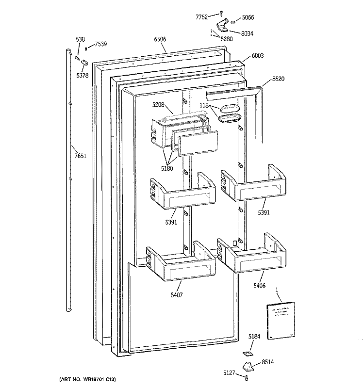 DOOR Diagram and Parts List for ZIRS36NMALH  General Electric Refrigerator