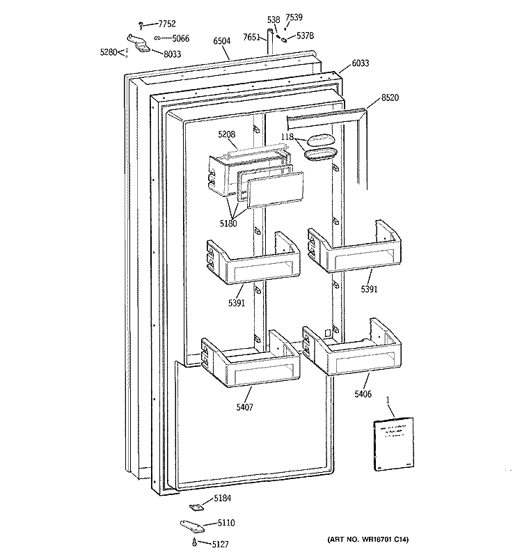DOOR Diagram and Parts List for ZIRS36NMARH  General Electric Refrigerator