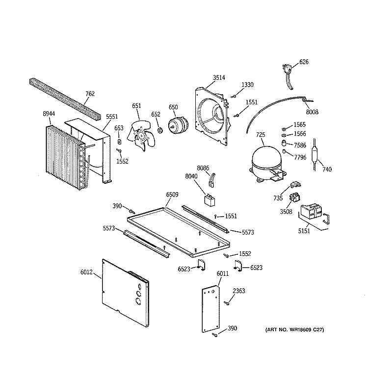 UNIT PARTS Diagram and Parts List for ZIRS36NMARH  General Electric Refrigerator