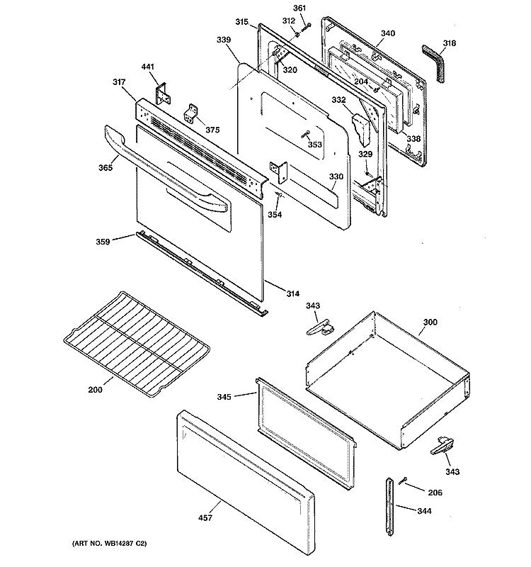 DOOR & DRAWER PARTS Diagram and Parts List for RCB757WJ3WW  Hotpoint Range
