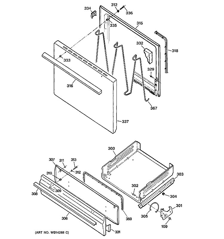 DOOR & DRAWER PARTS Diagram and Parts List for RGB524PEH4CT  Hotpoint Range