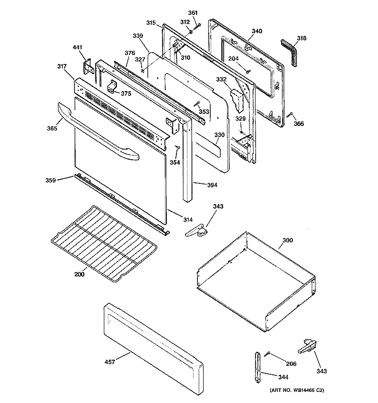 DOOR & DRAWER PARTS Diagram and Parts List for RGB740BEHCWH  Hotpoint Range
