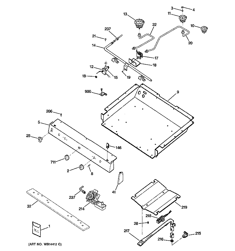 GAS & BURNER PARTS Diagram and Parts List for RGB540SEH5SA  Hotpoint Range
