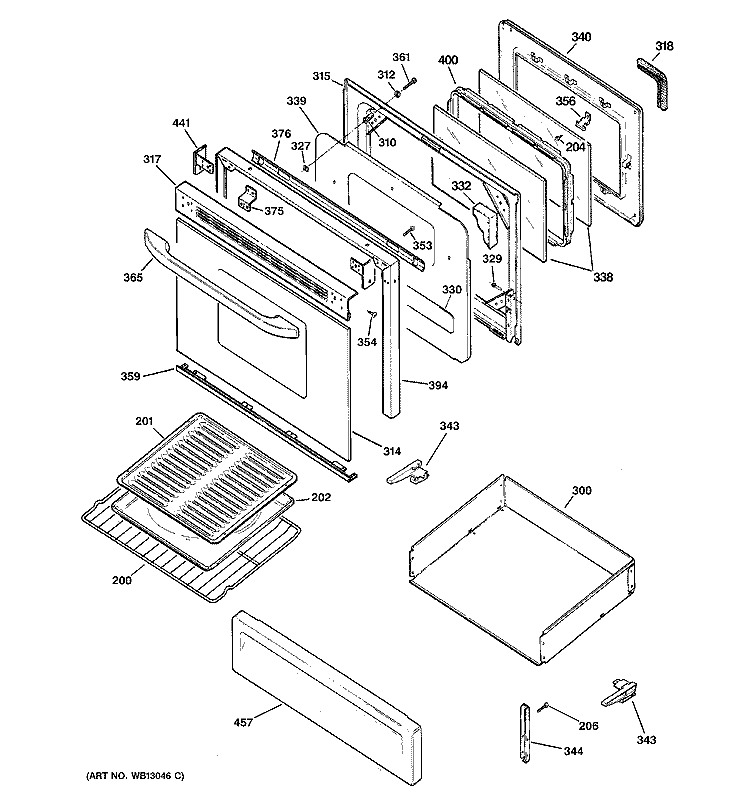 DOOR & DRAWER PARTS Diagram and Parts List for RGB746WEHAWW  Hotpoint Range