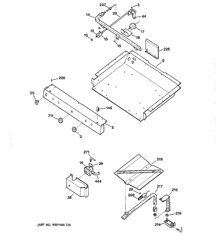 GAS & BURNER PARTS Diagram and Parts List for JGBS16WEP1WW  General Electric Range