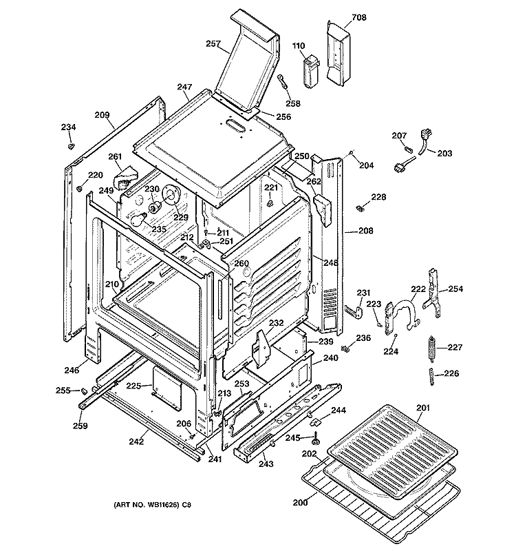BODY PARTS Diagram and Parts List for JGBS16WEP1WW  General Electric Range