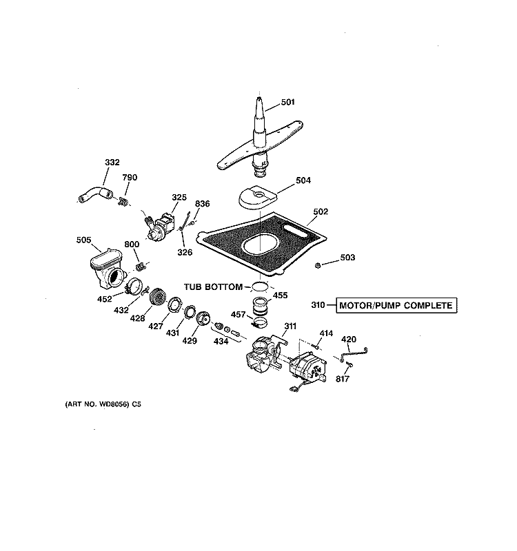 MOTOR - PUMP MECHANISM Diagram and Parts List for GSD5152F01CC  General Electric Dishwasher