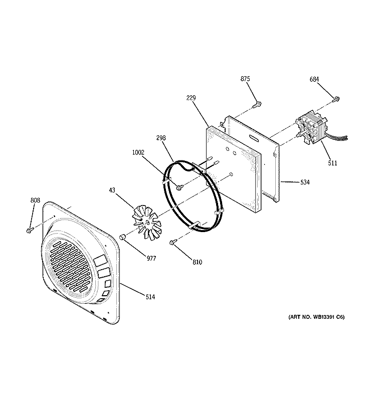 CONVECTION FAN Diagram and Parts List for JB968SL4SS  General Electric Range