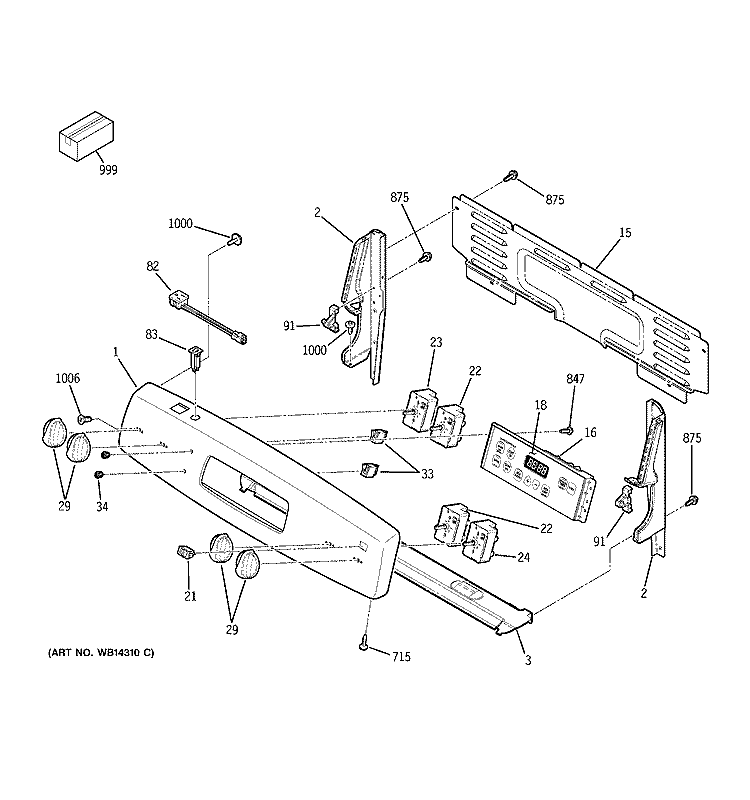 CONTROL PANEL Diagram and Parts List for JCBP65DM1WW  General Electric Range