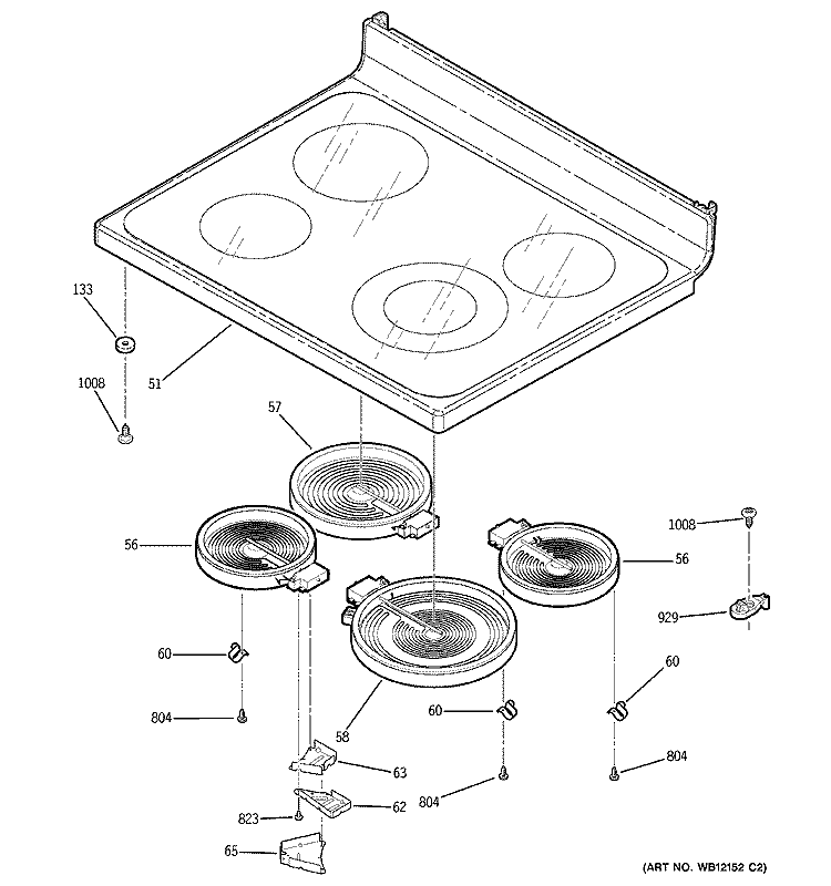 COOKTOP Diagram and Parts List for JCBP65DM1WW  General Electric Range