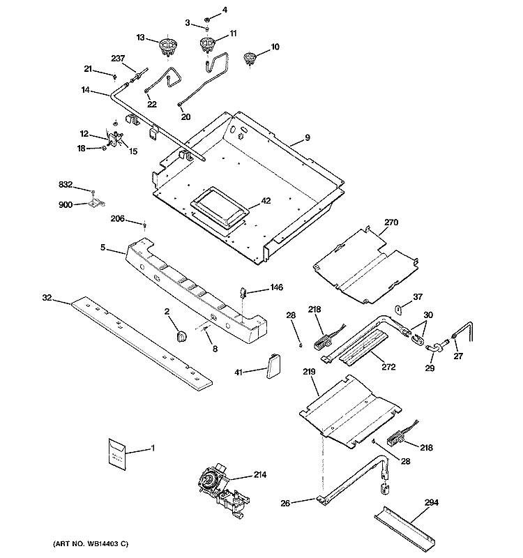 GAS & BURNER PARTS Diagram and Parts List for EGR2002EM1BS  General Electric Range