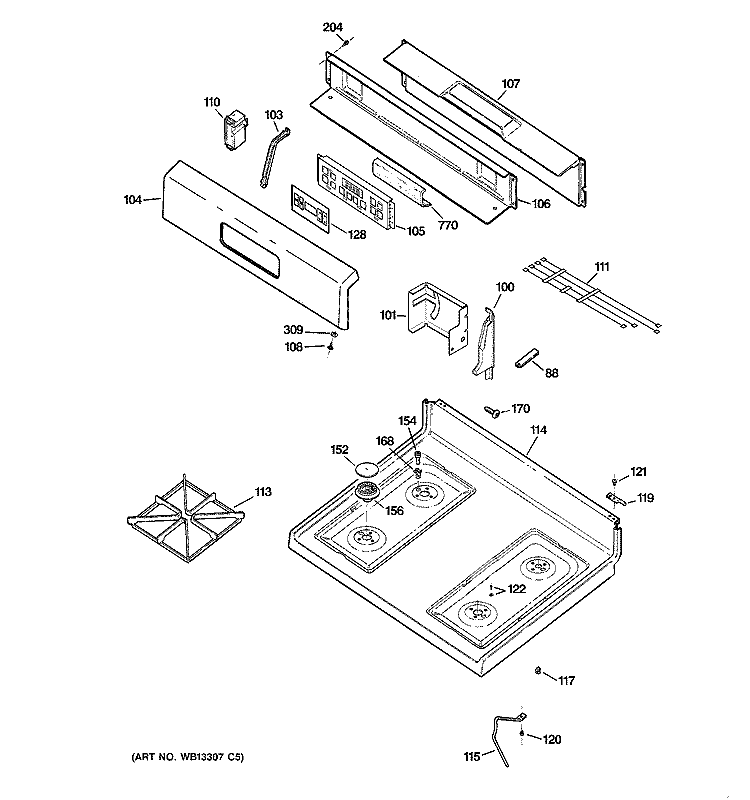 CONTROL PANEL & COOKTOP Diagram and Parts List for JGBP25WEL4WW  General Electric Range