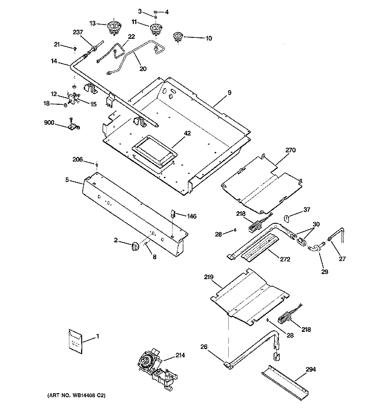 GAS & BURNER PARTS Diagram and Parts List for JGBP30WEK6WW  General Electric Range