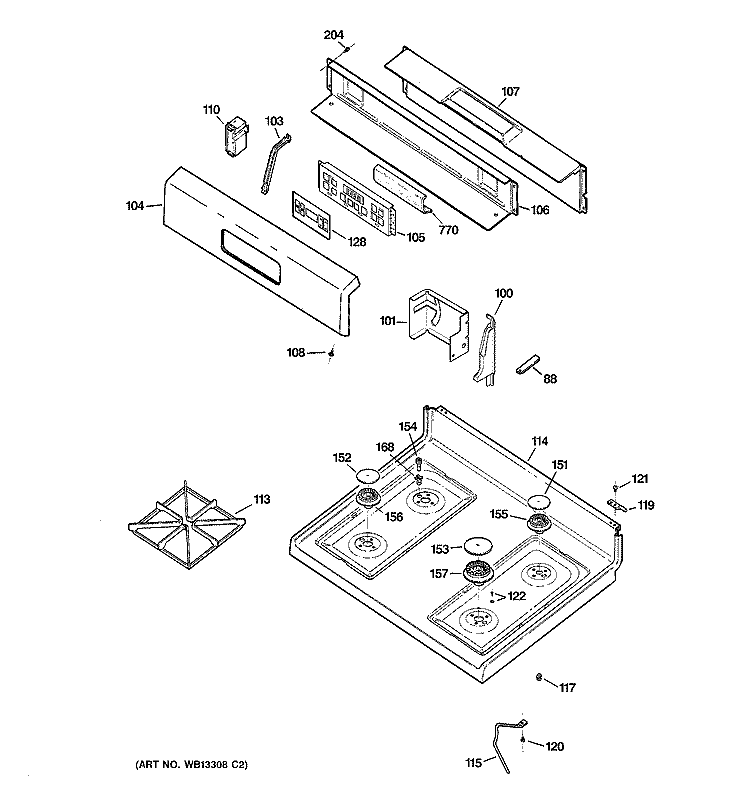 CONTROL PANEL & COOKTOP Diagram and Parts List for JGBP30SEK6SS  General Electric Range