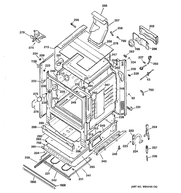 BODY PARTS Diagram and Parts List for JGBP90MEH9BC  General Electric Range