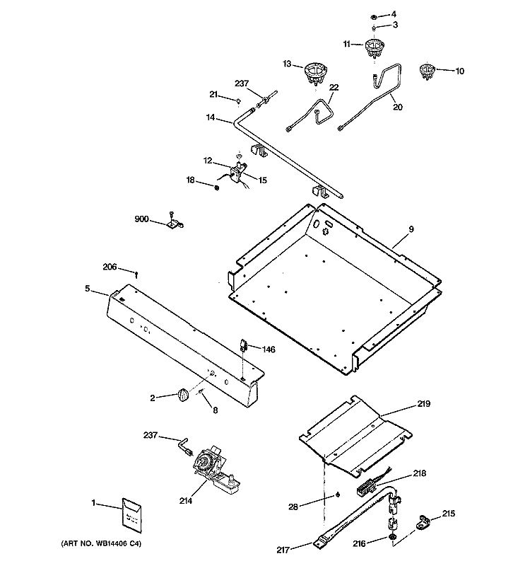 GAS & BURNER PARTS Diagram and Parts List for JGBS24LEM1WW  General Electric Range