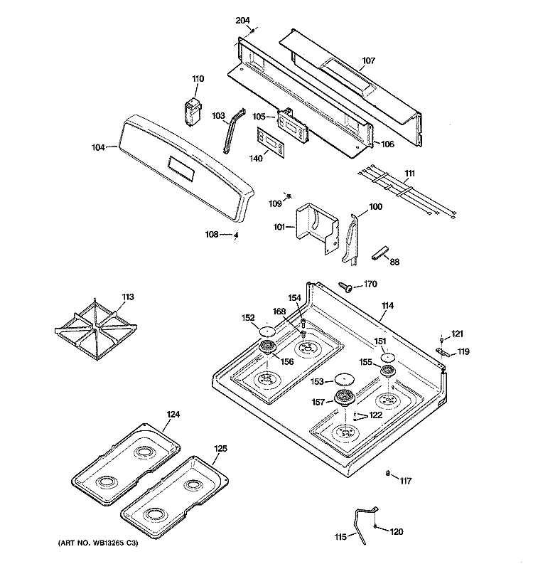 CONTROL PANEL & COOKTOP Diagram and Parts List for JGBS24LEM1WW  General Electric Range