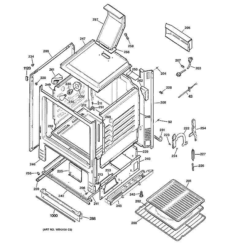 BODY PARTS Diagram and Parts List for JGBS24LEM1WW  General Electric Range