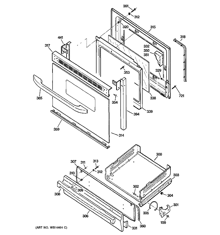 DOOR & DRAWER PARTS Diagram and Parts List for JGBS24LEM1WW  General Electric Range