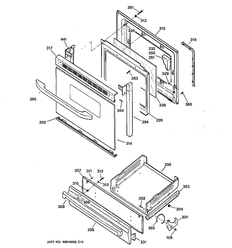 DOOR & DRAWER PARTS Diagram and Parts List for JGBS24DEK4CC  General Electric Range