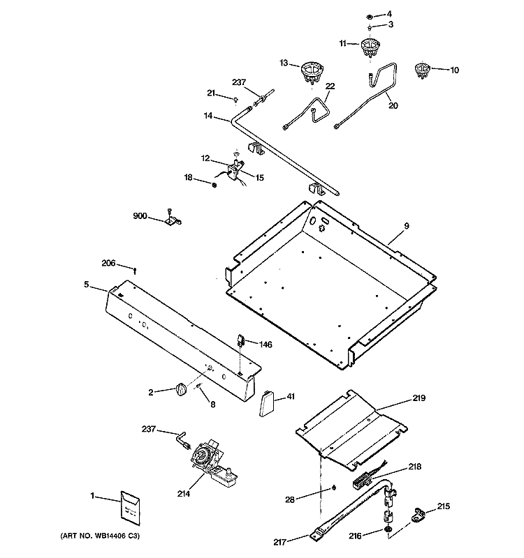 GAS & BURNER PARTS Diagram and Parts List for JGBS24GEM1SS  General Electric Range