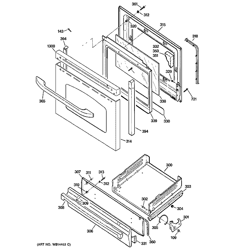 DOOR & DRAWER PARTS Diagram and Parts List for JGBS24GEM1SS  General Electric Range