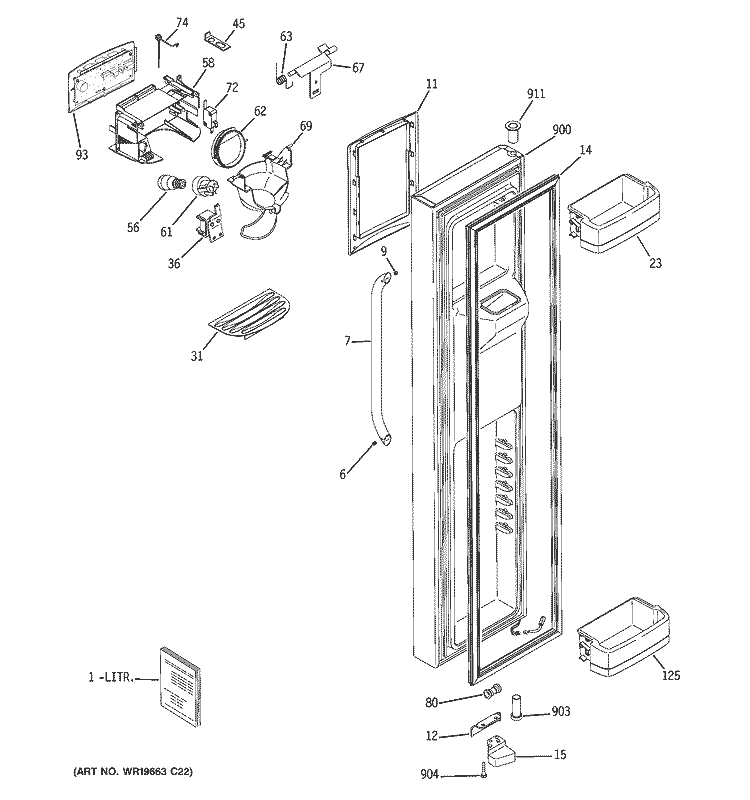FREEZER DOOR Diagram and Parts List for GCE23LGWAFLS  General Electric Refrigerator