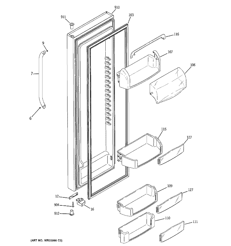 FRESH FOOD DOOR Diagram and Parts List for GCE23LGWAFLS  General Electric Refrigerator