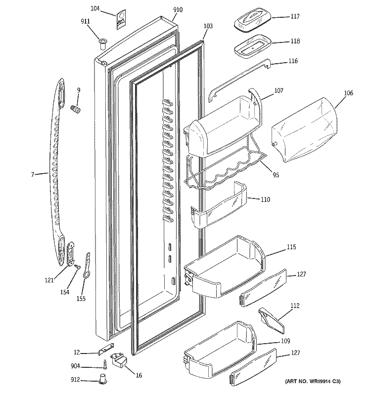 FRESH FOOD DOOR Diagram and Parts List for PHE25MGTEFBB  General Electric Refrigerator