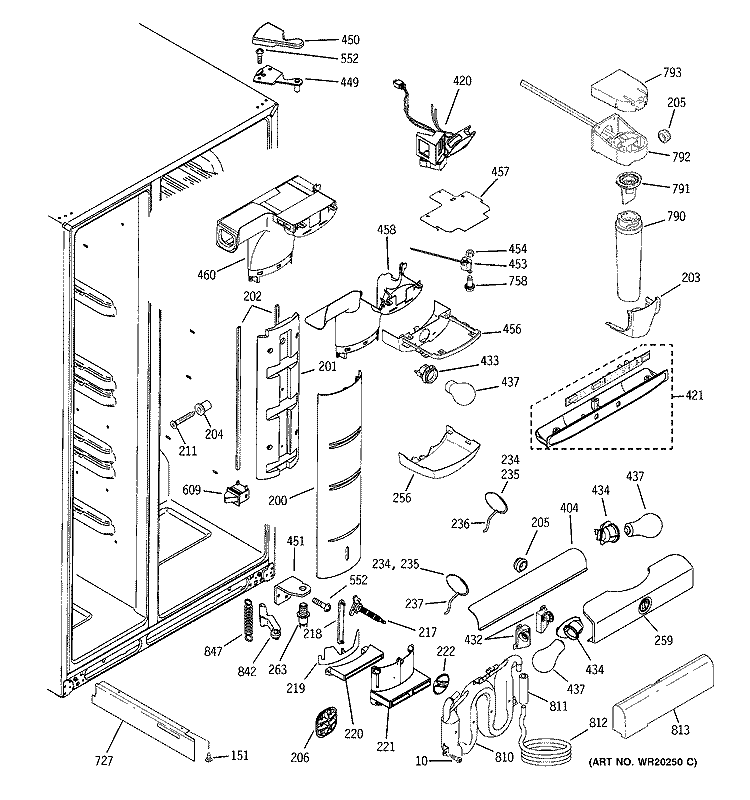 FRESH FOOD SECTION Diagram and Parts List for PSC23NSWCSS  General Electric Refrigerator