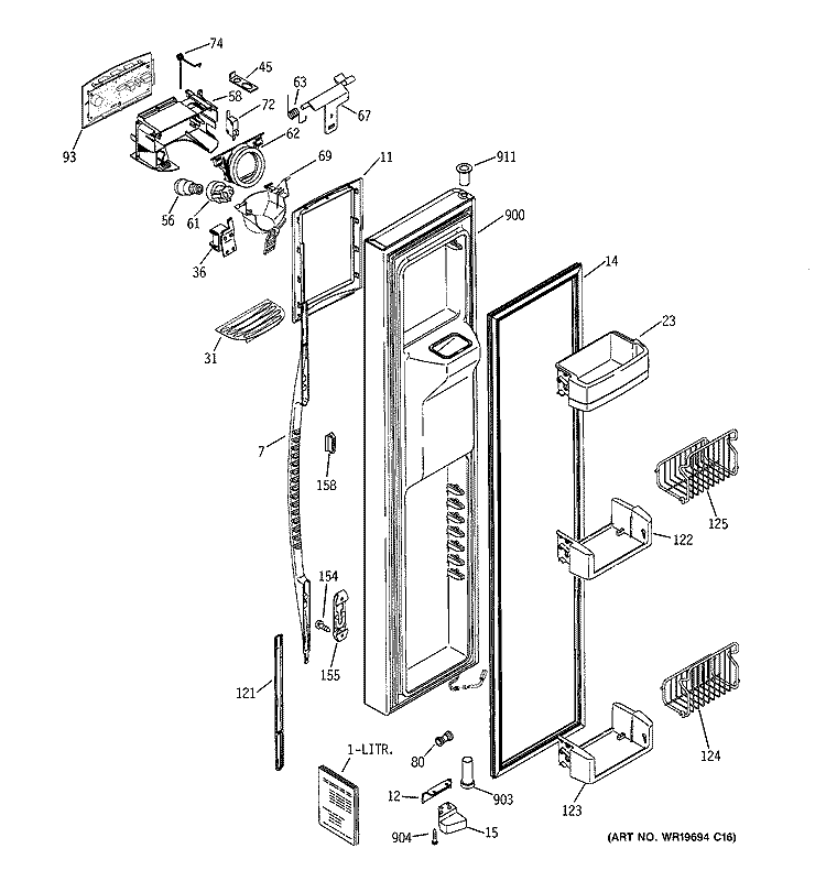 FREEZER DOOR Diagram and Parts List for PSE25NGTECBB  General Electric Refrigerator