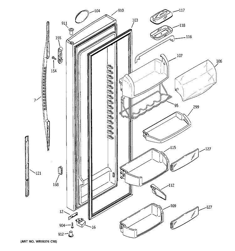 FRESH FOOD DOOR Diagram and Parts List for PSE25NGTECBB  General Electric Refrigerator