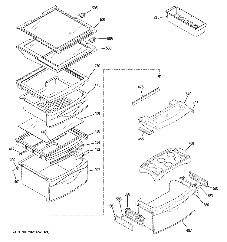 FRESH FOOD SHELVES Diagram and Parts List for PSE25NGTECBB  General Electric Refrigerator