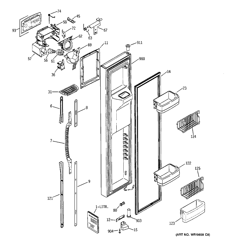 FREEZER DOOR Diagram and Parts List for PSE27NGTEFBB  General Electric Refrigerator