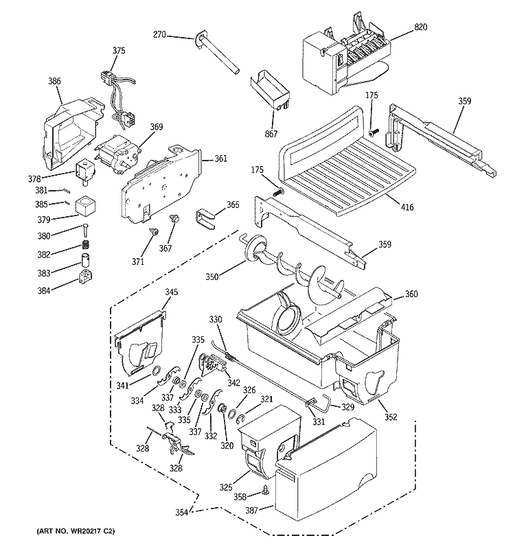 ICE MAKER & DISPENSER Diagram and Parts List for PSE27NGTEFBB  General Electric Refrigerator