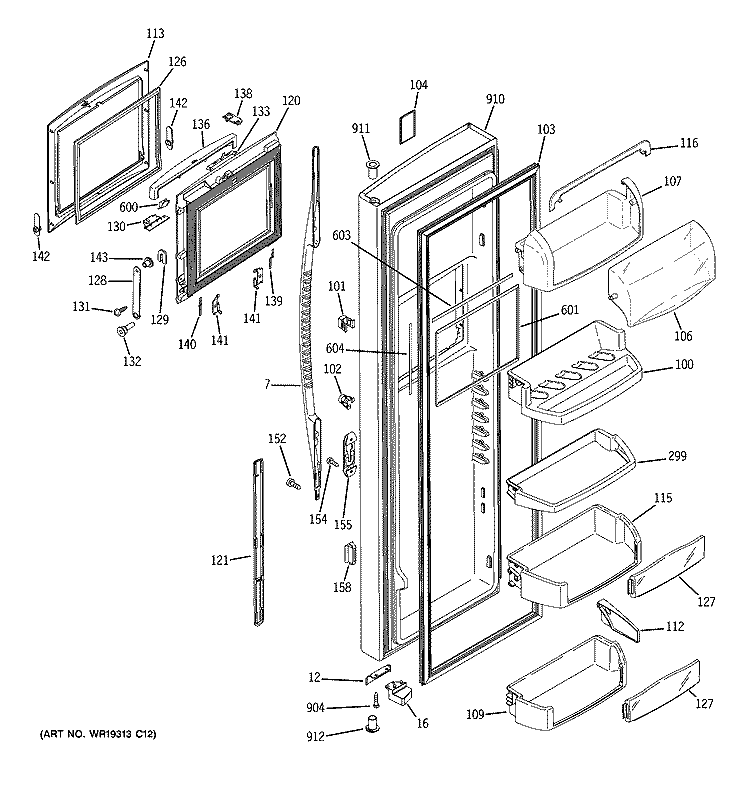 FRESH FOOD DOOR Diagram and Parts List for PSE27NHTECBB  General Electric Refrigerator