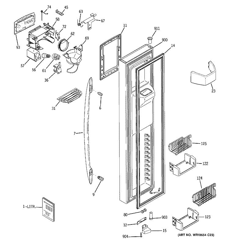 FREEZER DOOR Diagram and Parts List for PSE27NHTECSS  General Electric Refrigerator
