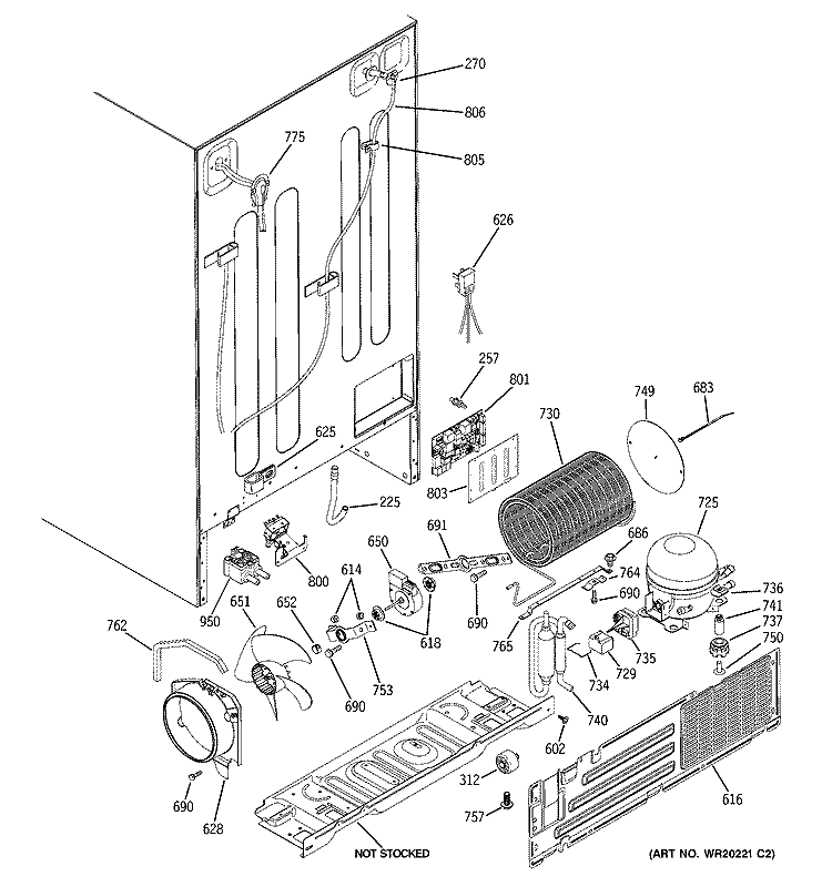 SEALED SYSTEM & MOTHER BOARD Diagram and Parts List for PSS26PSWCSS  General Electric Refrigerator
