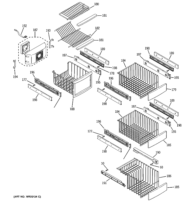 FREEZER SHELVES Diagram and Parts List for PSW23RSWCSS  General Electric Refrigerator