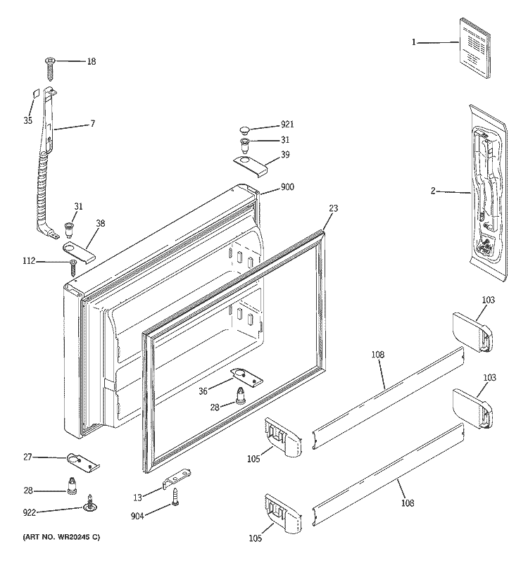 FREEZER DOOR Diagram and Parts List for GTS22ICSARCC  General Electric Refrigerator