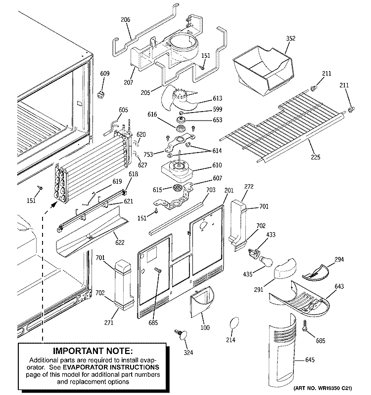 FREEZER SECTION Diagram and Parts List for GTS22ICSARCC  General Electric Refrigerator